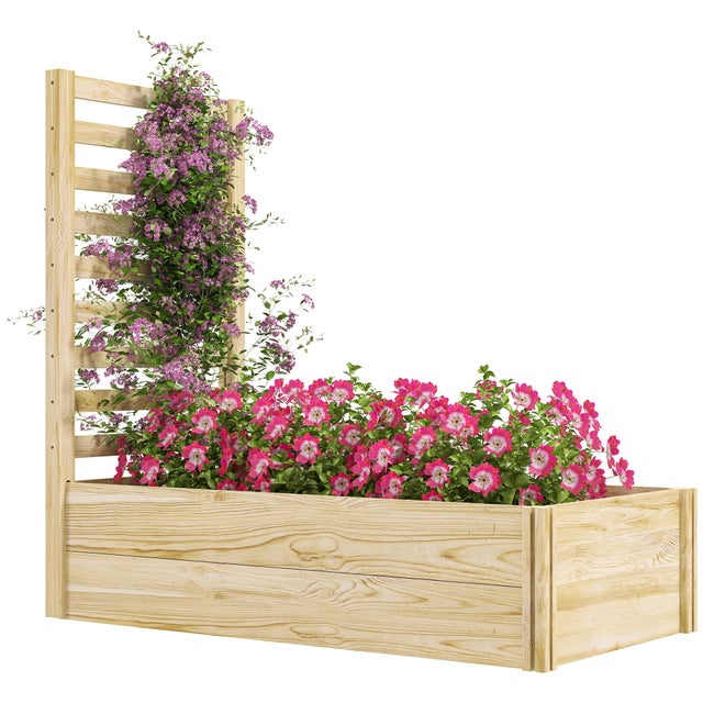 Jardinière avec treillis bac à fleurs jardinière de jardin dim. 115L x 60l x 110H cm effet Beige