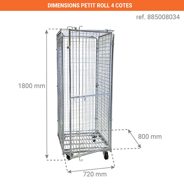 Roll conteneur 500kg - Entièrement fermé / cadenassable - Dimensions 720x800x1800mm - - 885008034 - 2
