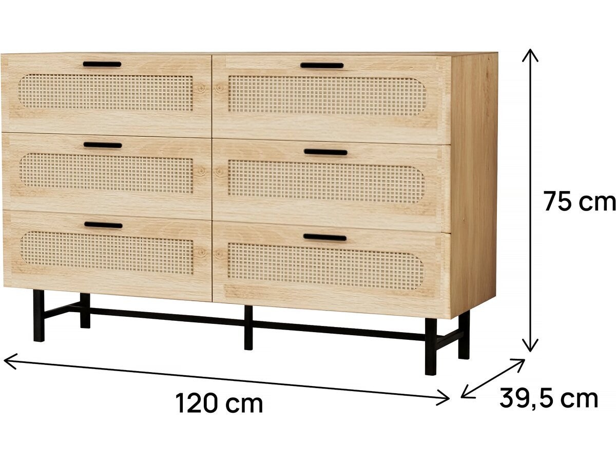 Commode en bois et cannage 