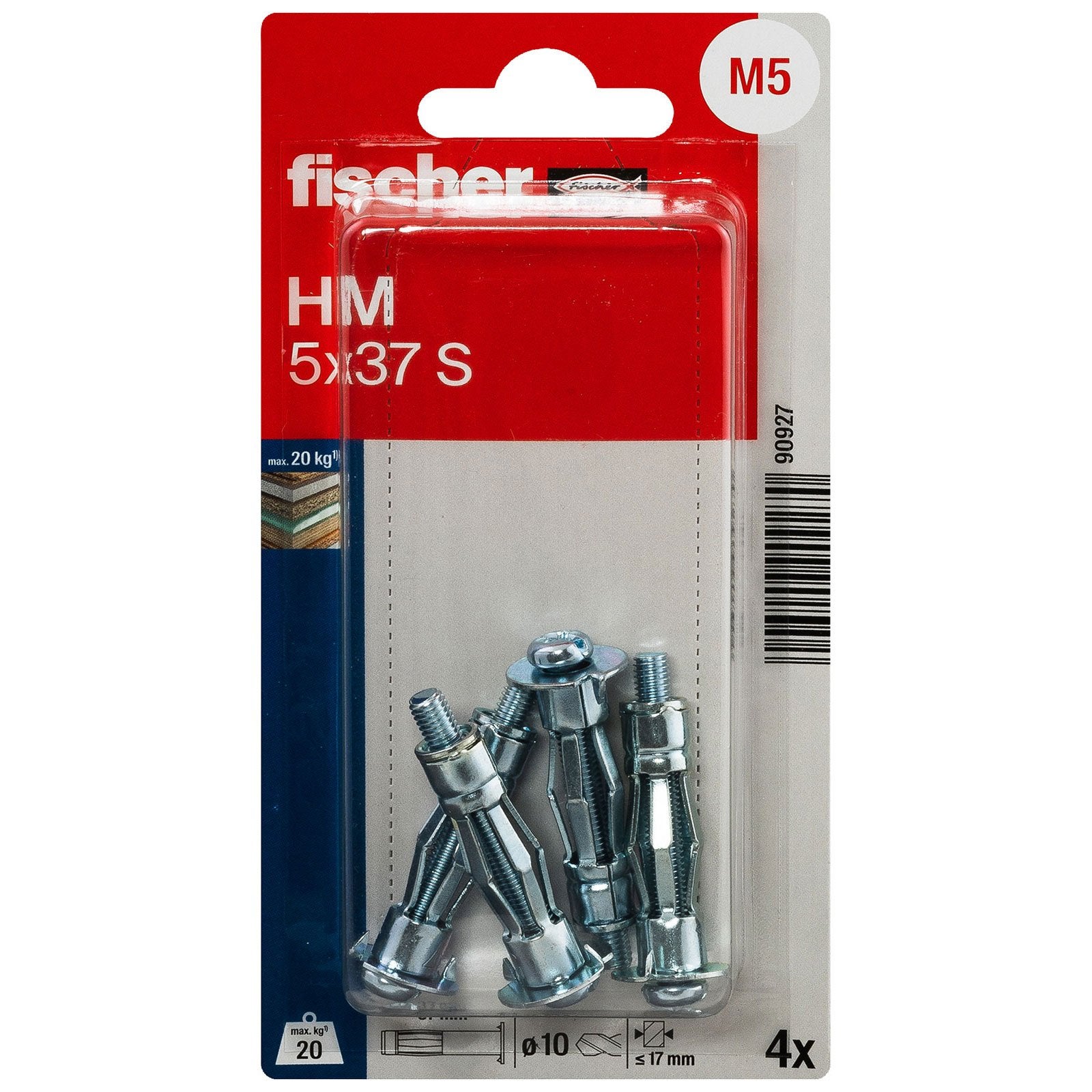 Fischer 090927 HM 5 x 37 S K NV Cheville pour corps creux 37 mm 10 mm 1 set - 4