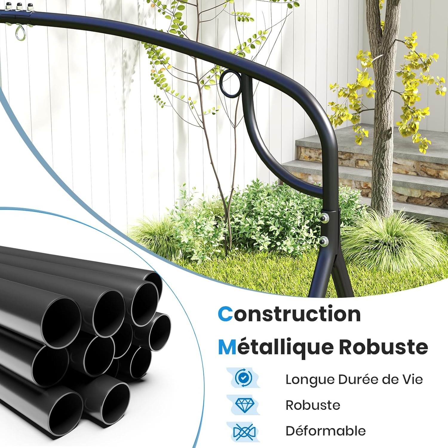 Estrutura de balanço em metal com capacidade de carga de 300 kg, estrutura metálica para baloiço de jardim,banco suspenso, estrutura para jardim - 4