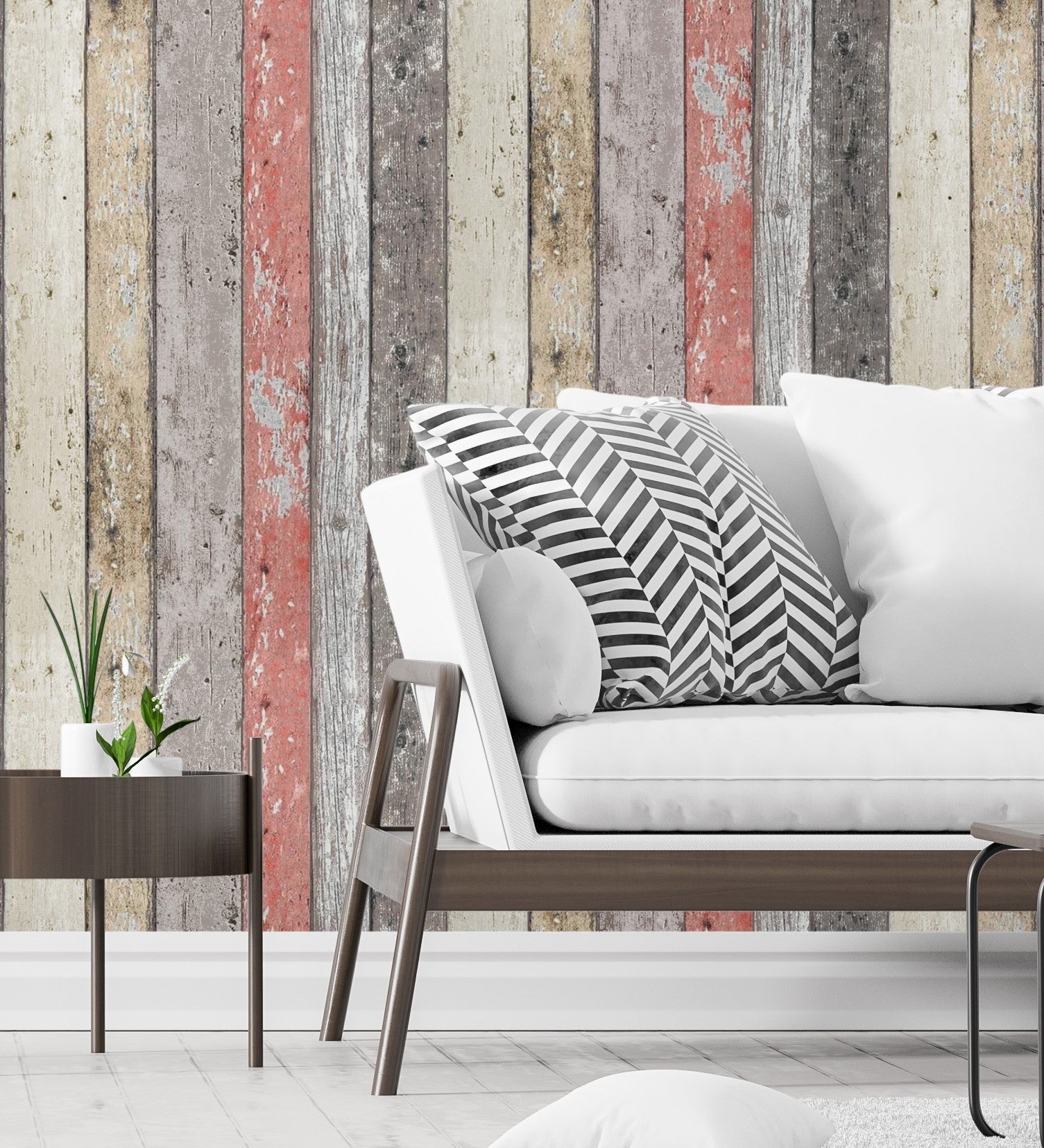 Papel pintado vinílico lavable efecto listones de madera rojo coral beige - madeira 3 453166 de gaulan - rollo de 10 m x 0,53 m