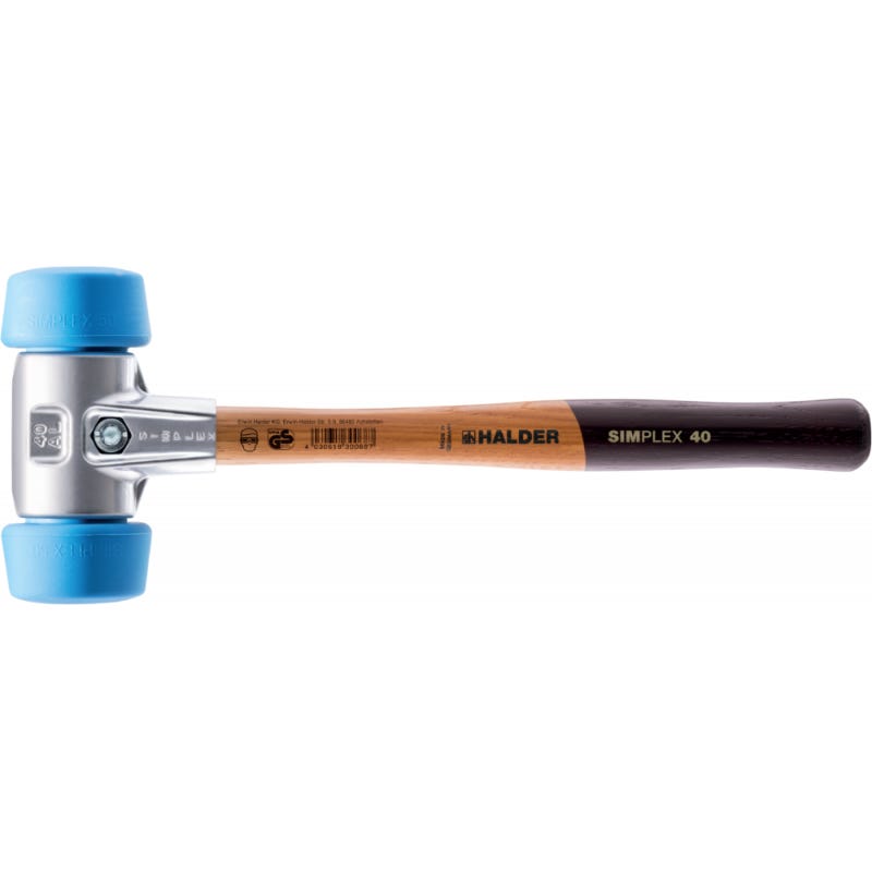 Maillet Simplex Halder 3118030 - Tête En TPE-doux/Nylon, Boîtier Aluminium, Manche Bois - Pour Maçonnerie, Jardinage, Pose De Pavés - 30 Mm