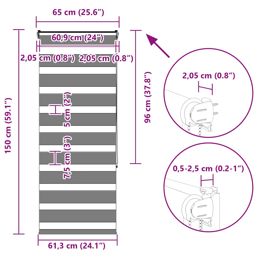 Tenda a Rullo Zebra Nero Larghezza Tessuto 60,9 cm Poliestere vidaXL - 3