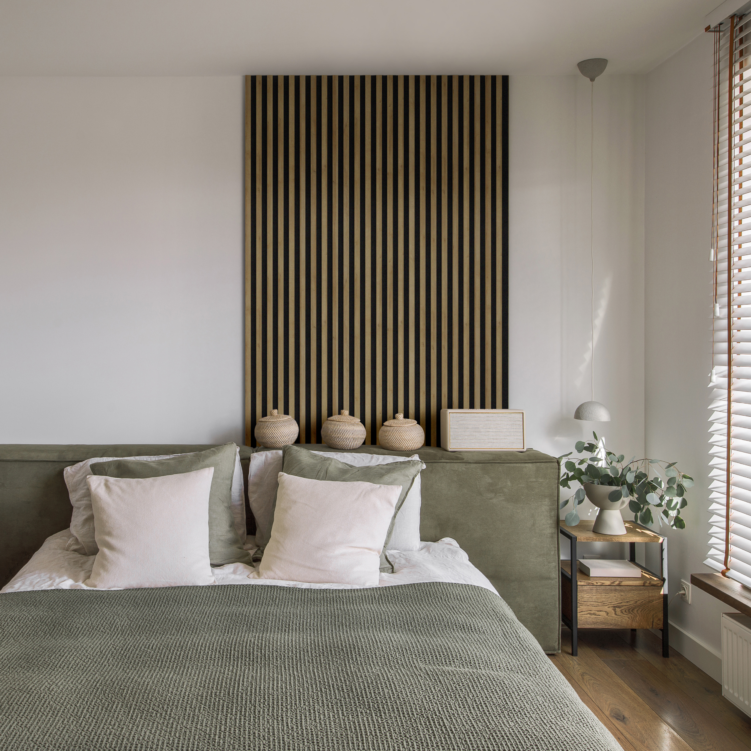 Panneau Tasseau Acoustique effet tasseau bois en feutre 1200mm x 605mm chêne sur noir Linea Proline Stegu - 3
