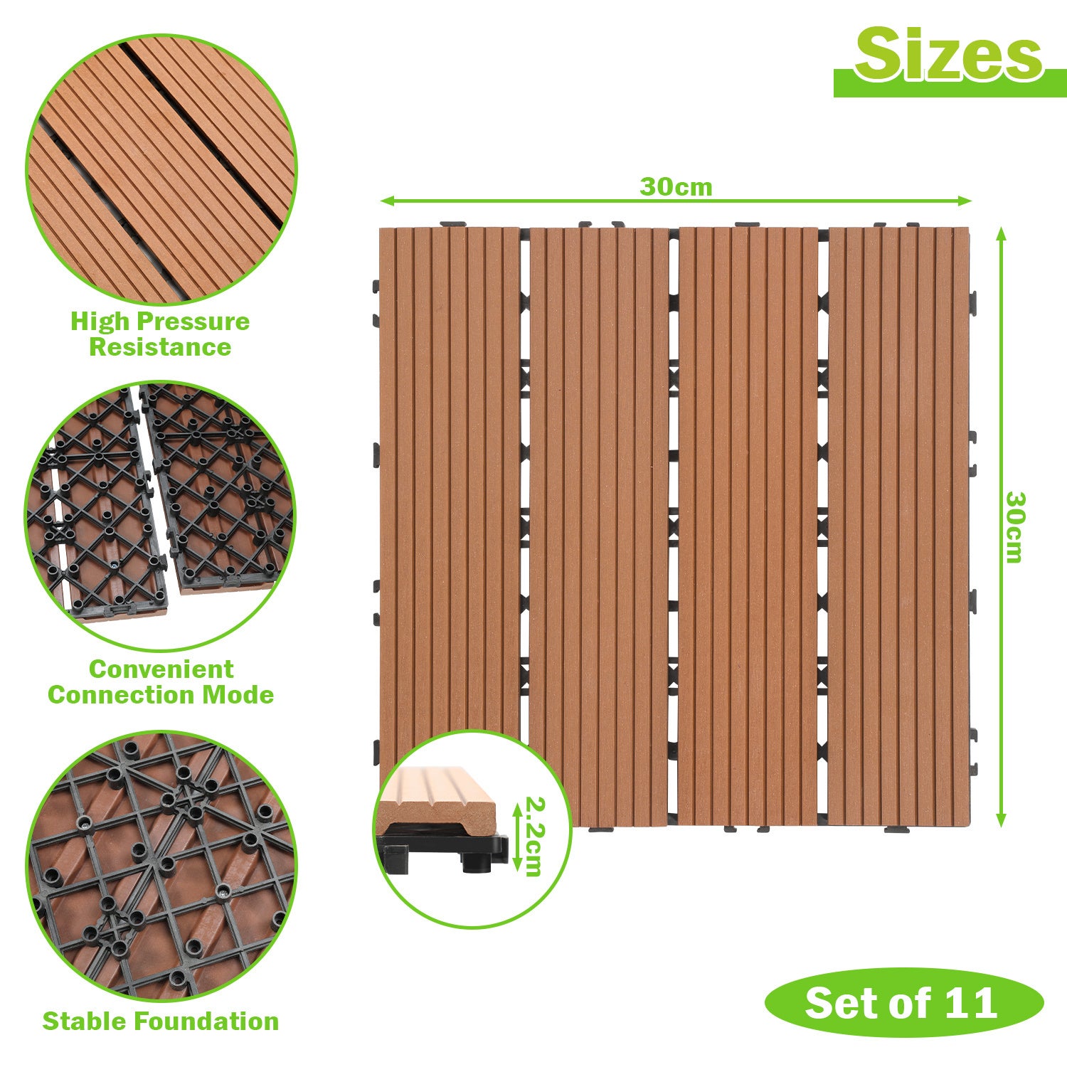 22x Dalles de terrasse WPC pour balcon jardin et allées système de pose par emboîtement entretien simple Marron 30x30CM - 2