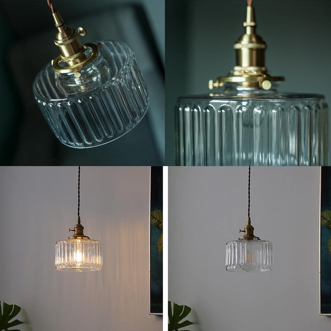 Przezroczyste, prążkowane szklane żyrandole, nordycki design, regulowana wysokość, Ø 17 cm, bez żarówki, idealne do sypialni lub salonu - 7