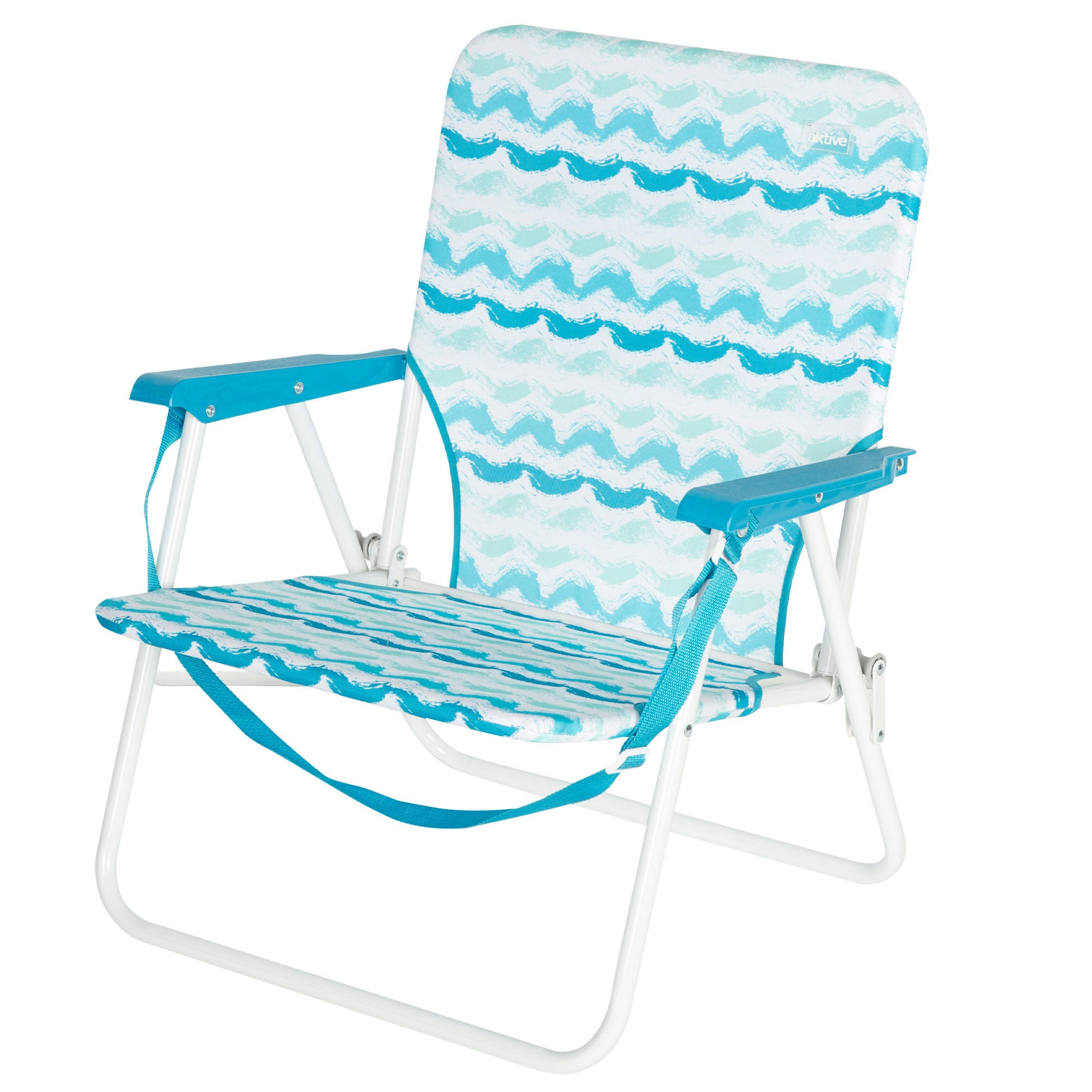 Aktive silla de playa plegable con respaldo bajo y bolsillo trasero