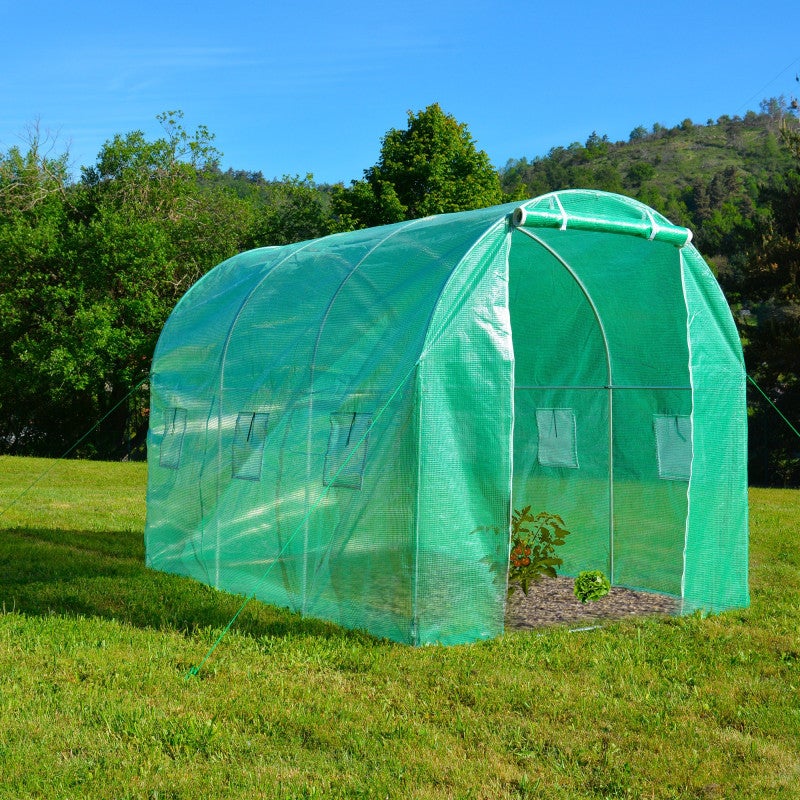 Serre de jardin tunnel 6m²- bâche renforcé 3 x 2 x 2m - structure acier - Porte zippée - 6 fenêtres - Pour Toutes Saisons - 2