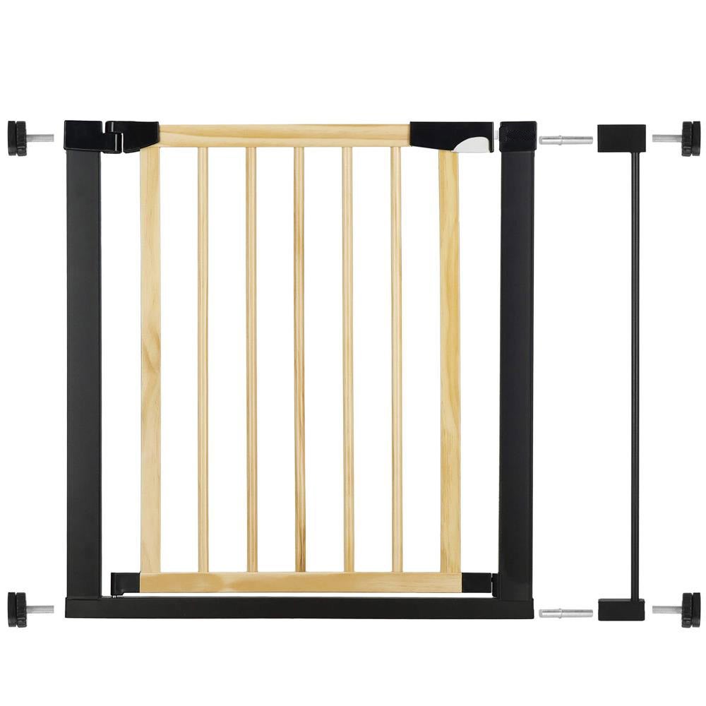 Poarta siguranta scari copii ajustabila 82-89 cm lemn otel, montaj perete, negru maro
