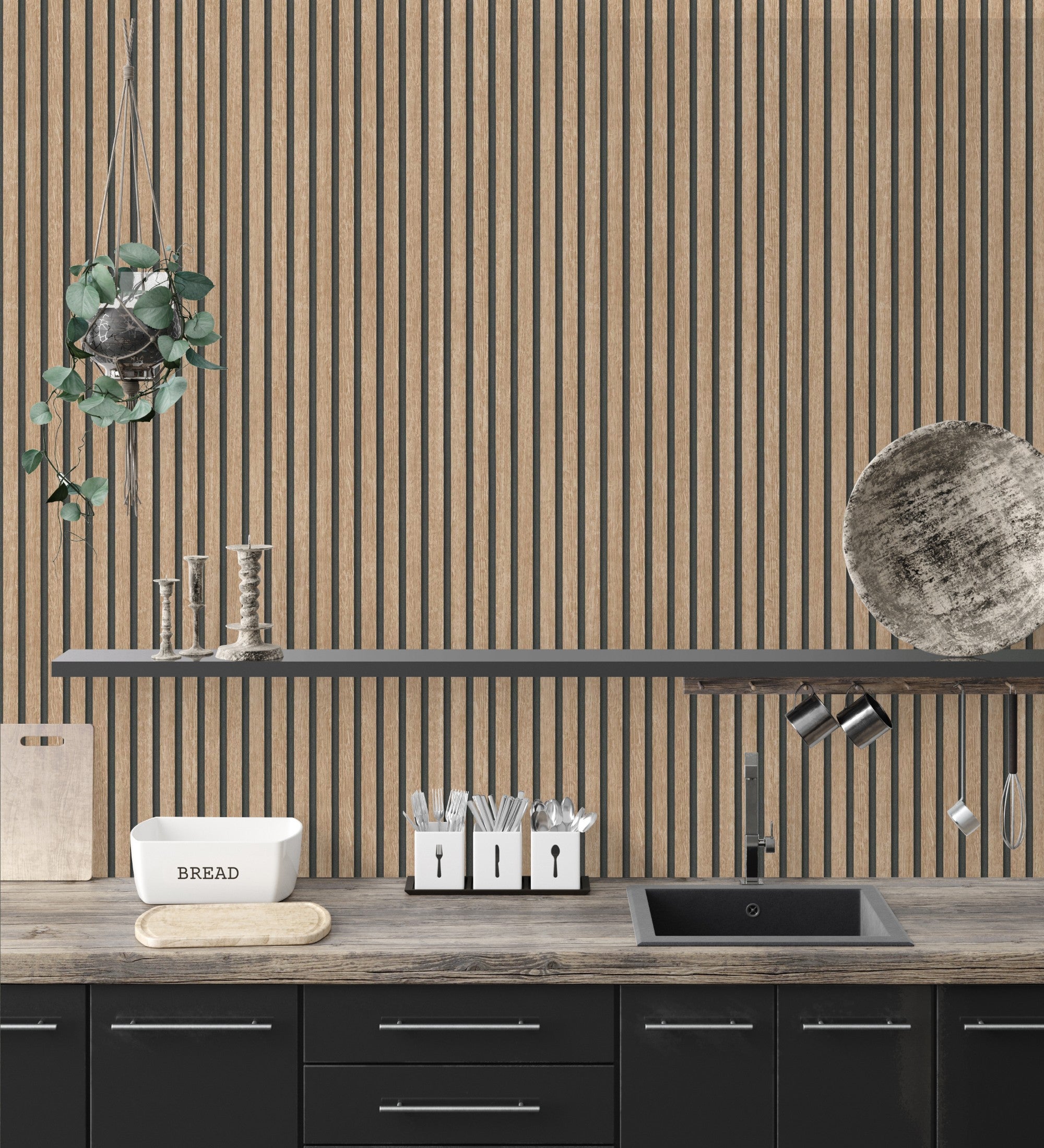 Papier peint lattes de bois naturel imitation design de persienne - Lance Wood Line 682662 de GAULAN - Rouleaux de 10 m x 0,53 m - 9