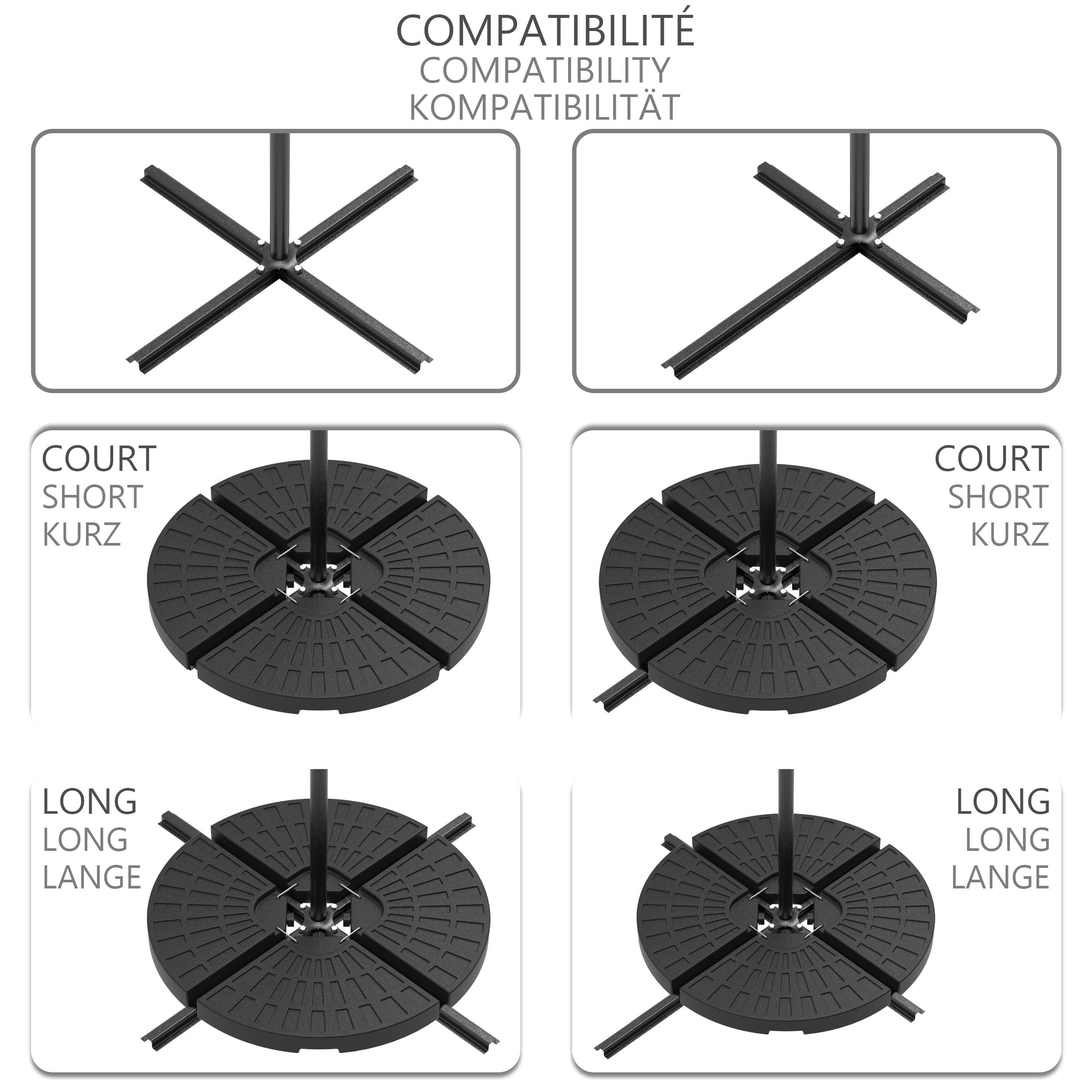 Dalle de lestage pour pied de parasol - 4 pcs à remplir - HDPE - 100kg sable ou 52L eau - base pour pied en croix - VOUNOT® - 4