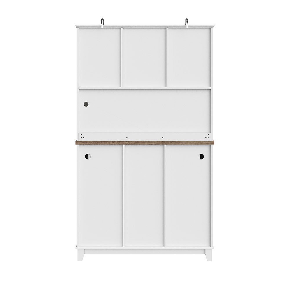 Vaisselier bas de cuisine avec éléments hauts et vitrine Eclairage LED Tablettes réglables Tiroirs bois Blanc - 2