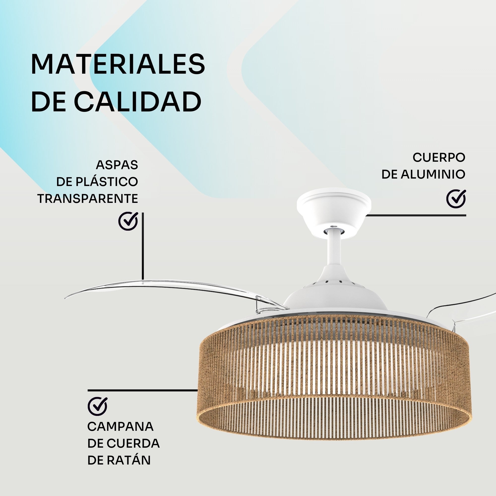 Mellerware - Ventilateur de plafond Brizy Bright Rattan | 40W | 6 vitesses | 3 pales Ø106 cm | Ultra silencieux | Fonction été/hiver | LED - 7