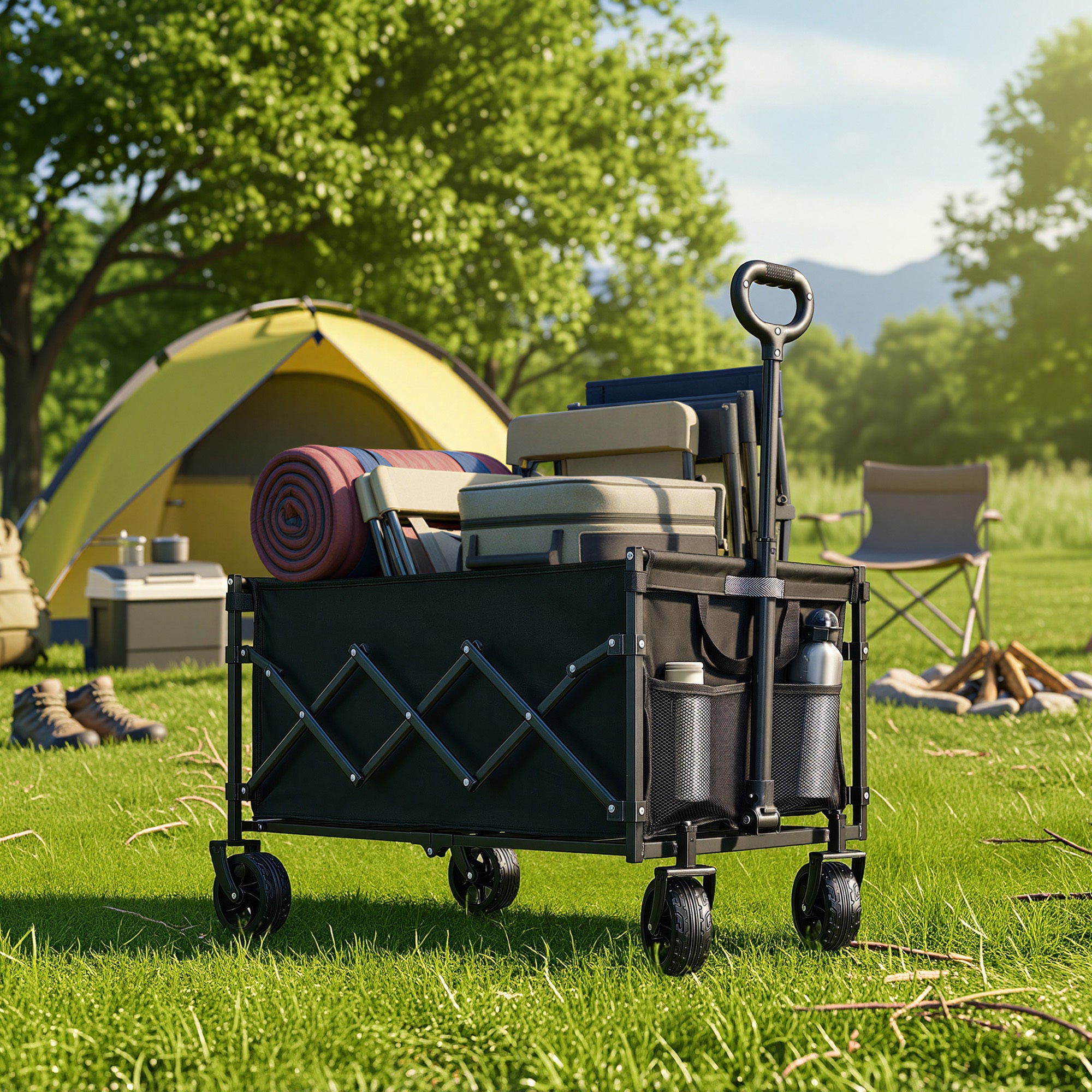 Chariot Pliable, 4 Roues Renforcées, Chariot de Jardin, Grande Capacité 150L, Extérieur, Noir - 3