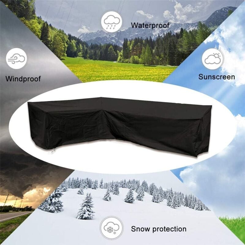 Housse salon de jardin　Housse de mobilier de Jardin en L, Housse de Protection étanche pour canapé d'angle Tissu Couvercle de Protection（270x270x90cm） - 4