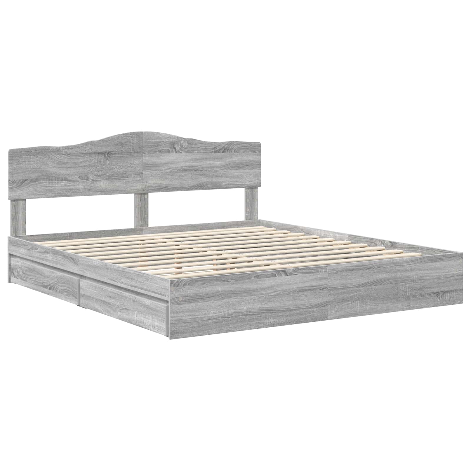 Lit avec rangement, panneau de bois, gris, pour la chambre, 180 × 200 cm - 4