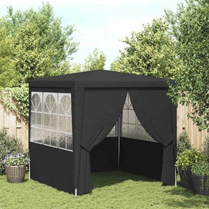 Tonnelle De Jardin 2,5x2,5m Anthracite - Tente De Réception Pavillon Avec Parois Latérales, Résistante UV Et Eau