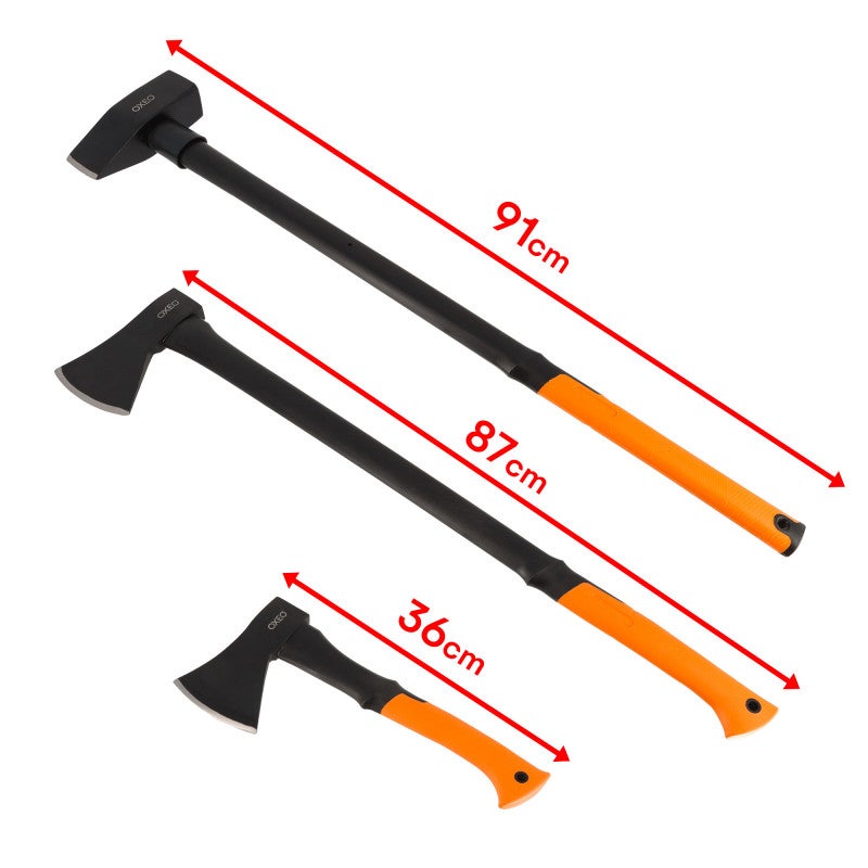 3 Fendeurs de bûches acier forgé manche trimatière - Hache 36cm et 87cm - Hache de fendage 91cm - 4.6kg - Poignée ergonomique - 2