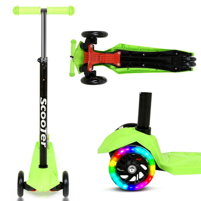 Trotinette Enfant 3 Roues RV-Parts - Hauteur Réglable - Vert - Sécurité Et Stabilité