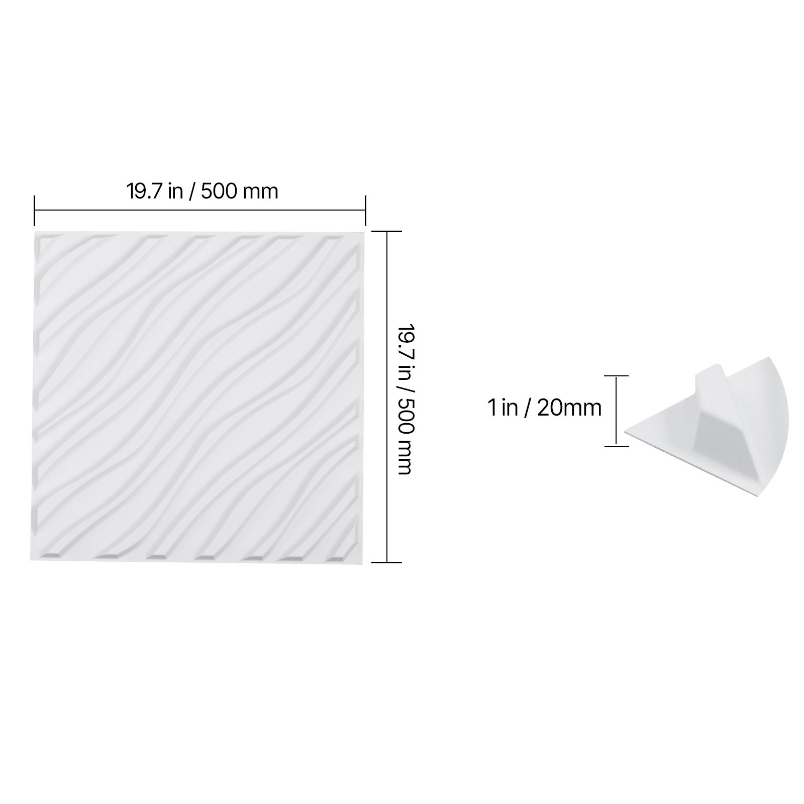 Panneaux muraux SucceBuy 3D,12 pcs,carreaux PVC 50x50 cm ondulés,3,1 m²,déco intérieure,blanc mat - 2