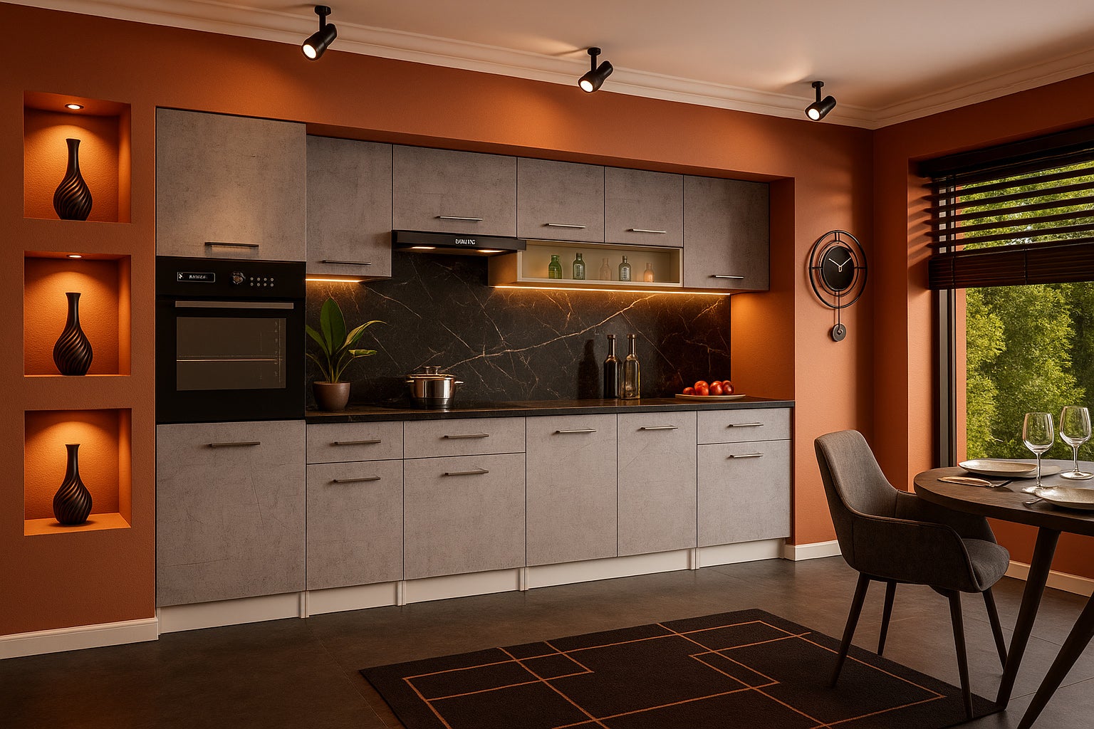 Cuisine complète VIKI Béton gris 300 cm avec colonne four 9 éléments 18 mm - 2