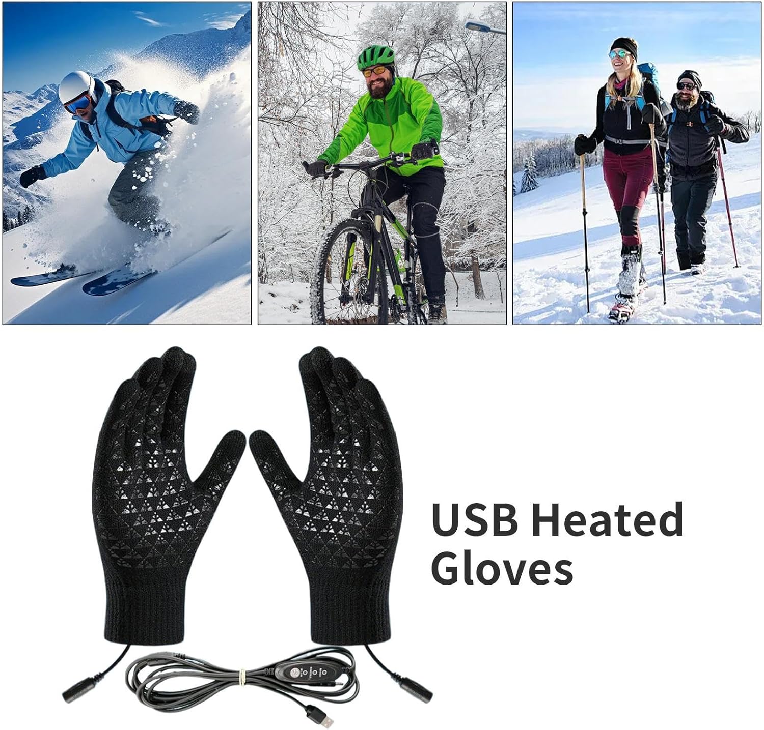 Générique Gants Chauffants Électriques | Gants USB Tactiles pour Écrans - Moufles Chauds Antidérapants 3 Modes pour Temps Froid Course Conduite Pêche - 4