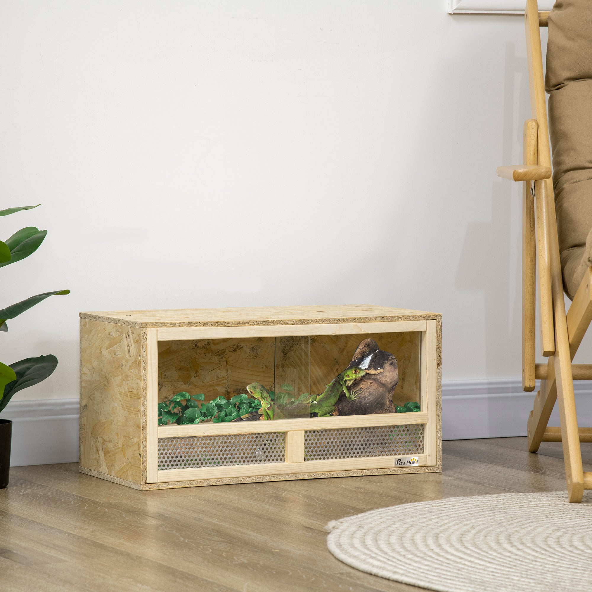 PawHut Terrario per Rettili in Legno con Porte in Vetro Scorrevoli e Pannelli in Rete, 60x29.5x29.5cm - 2