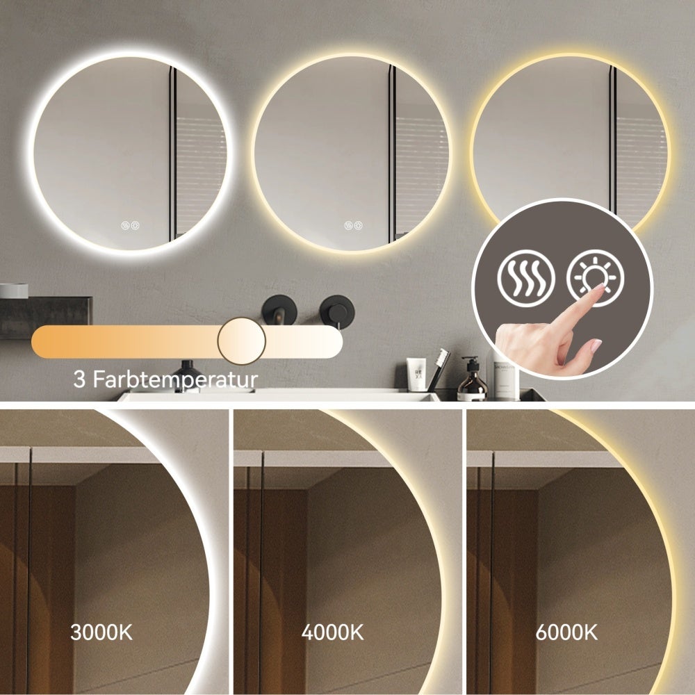 Miroir Rond LED 80cm Salle de Bain avec Éclairage Dimmable, Anti-Buée, 3 Températures de Couleur, Miroir Maquillage Moderne - 5