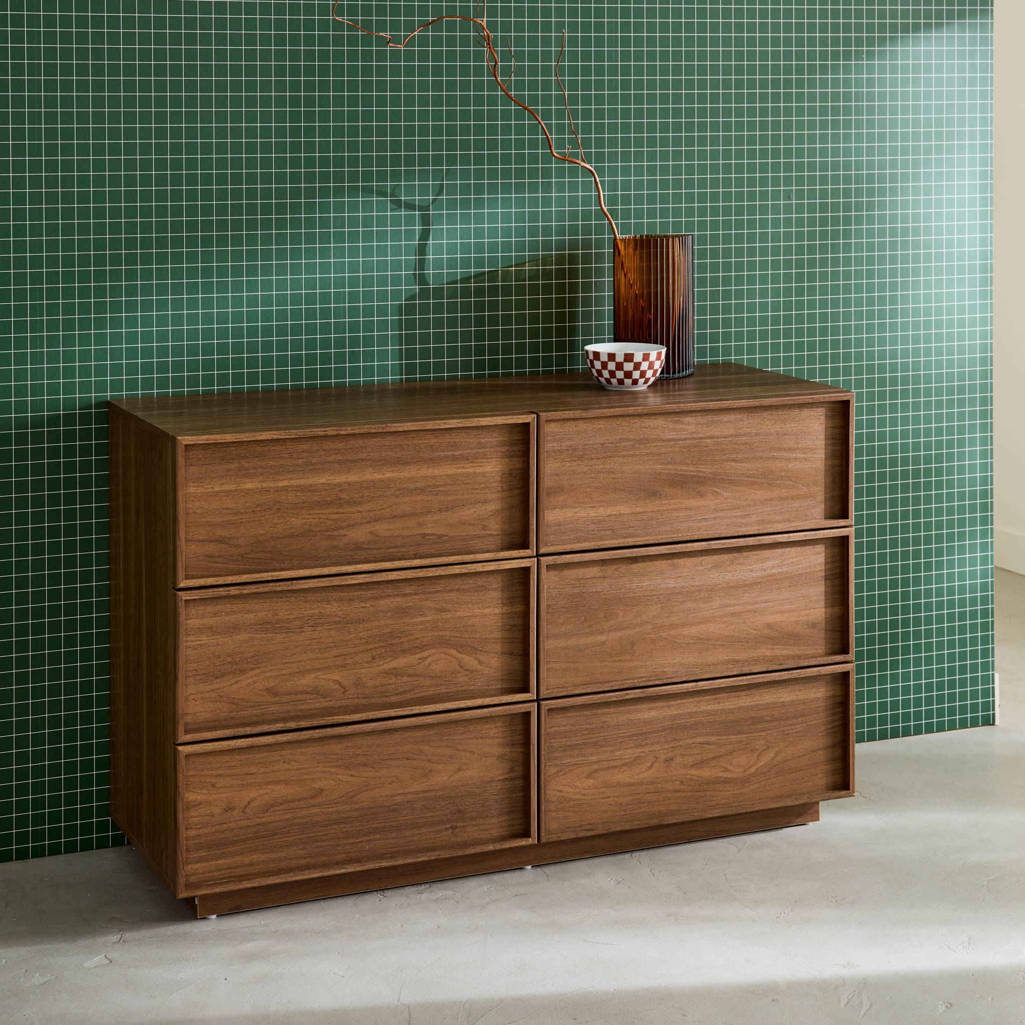 Commode de rangement effet bois 6 tiroirs noyer L 120 x P 43 x H 75cm - Kuba KUBA - 3