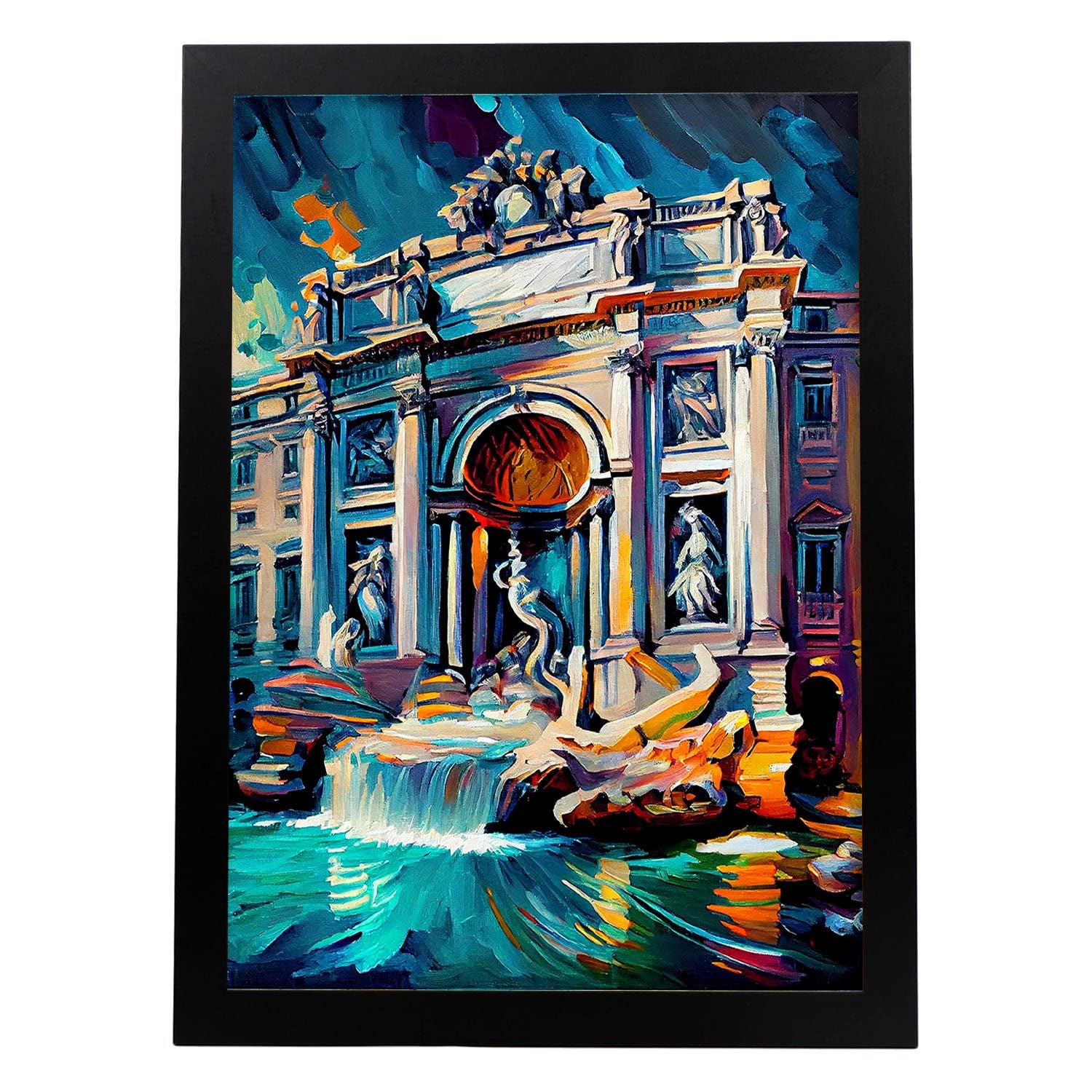 Nacnic poster de fontana di trevi en estilo pintura al óleo ilustraciones de monumentos en estilo fotográfico a todo color diseño y a3 marco negro