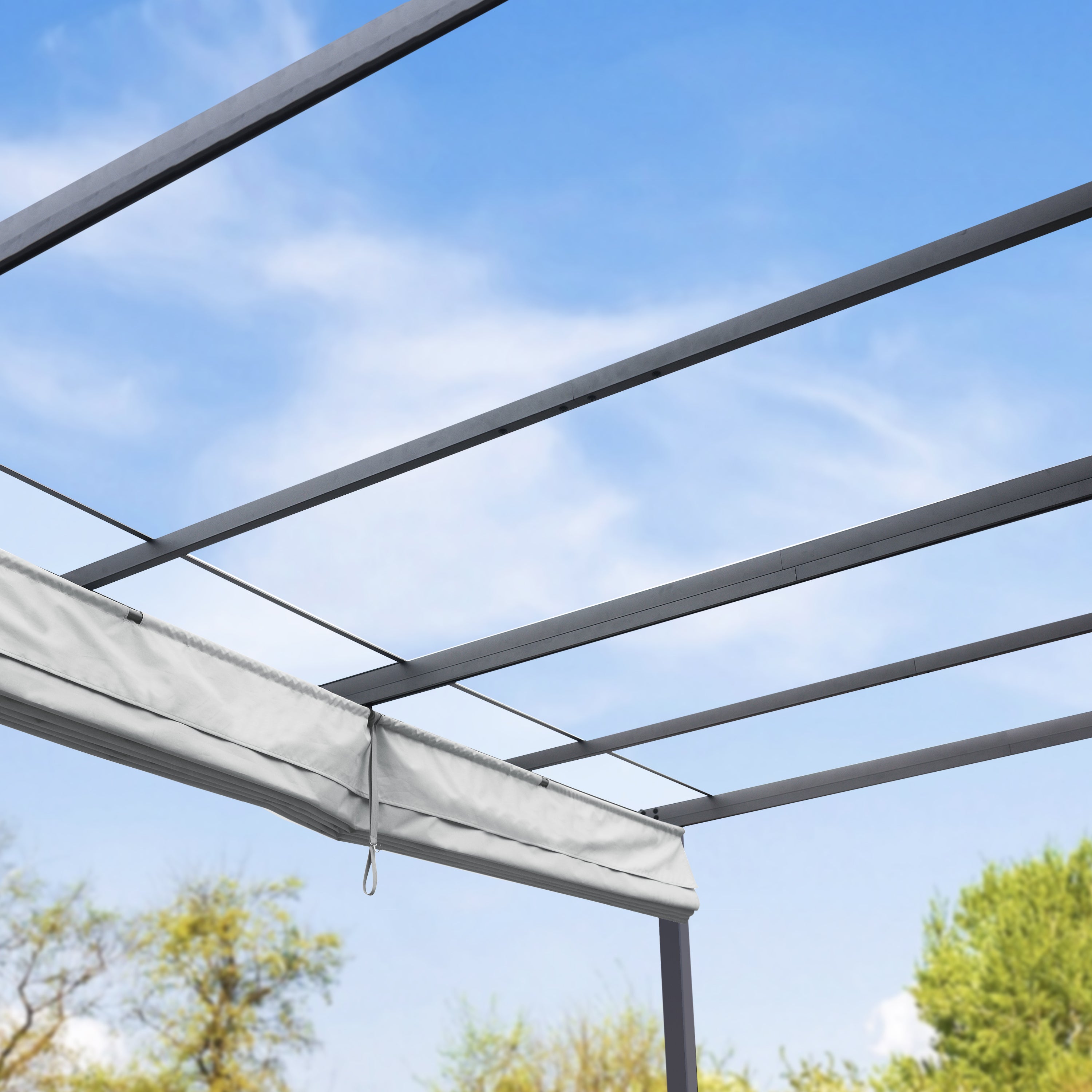 PRIMEYARD Pergola 3x3 m gazebo da giardino con tetto scorrevole grigio - struttura in acciaio - 6