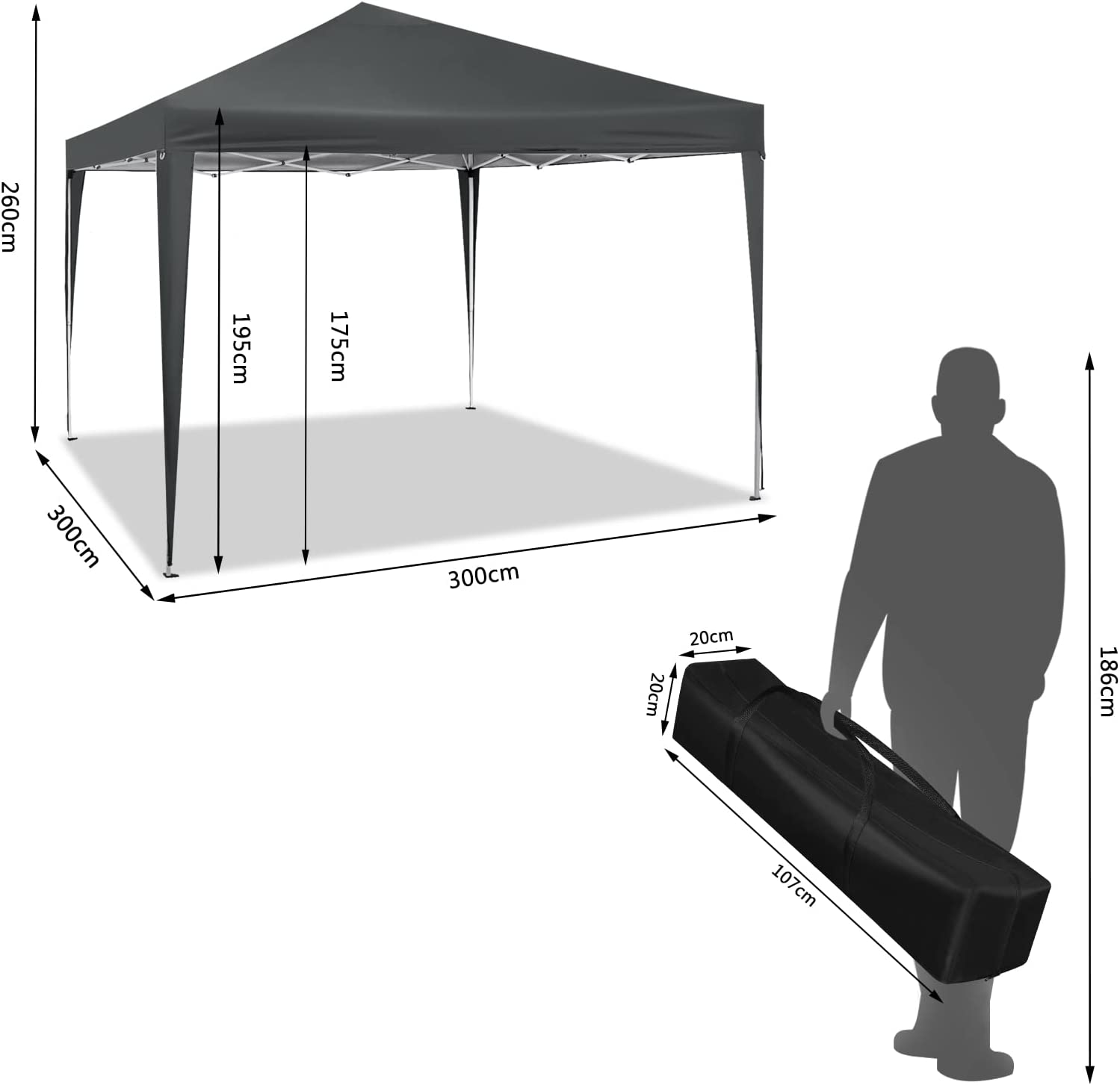 Tonnelle de Jardin. Tente Pliante. Protection du Soleil UV 50+. Facile à Installer Hauteur Réglable 3x3m. Anthracite,WOLTU - 4