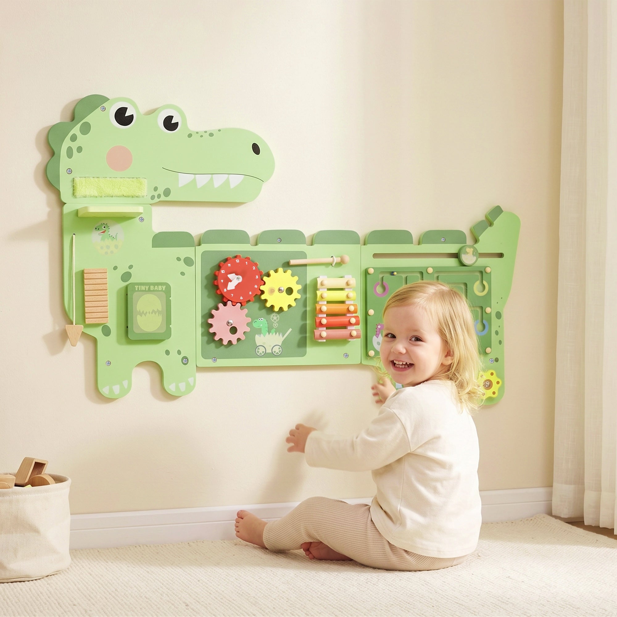 Tableau d'activités en bois Montessori dinosaure mural avec xylophone ...
