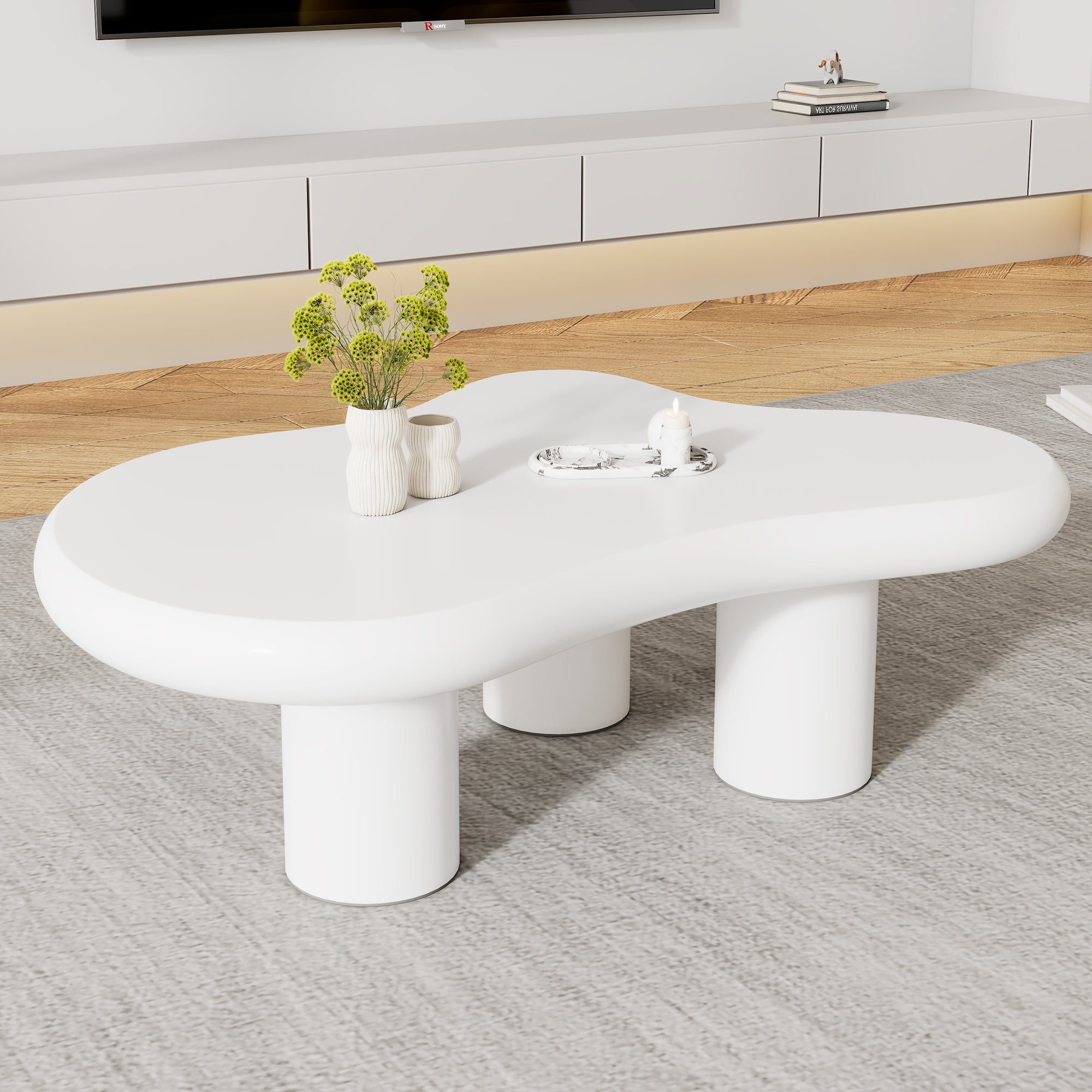Table basse irrégulière en forme de nuage - 97 x 67 x 32 cm - Plateau MDF - Blanc - 2