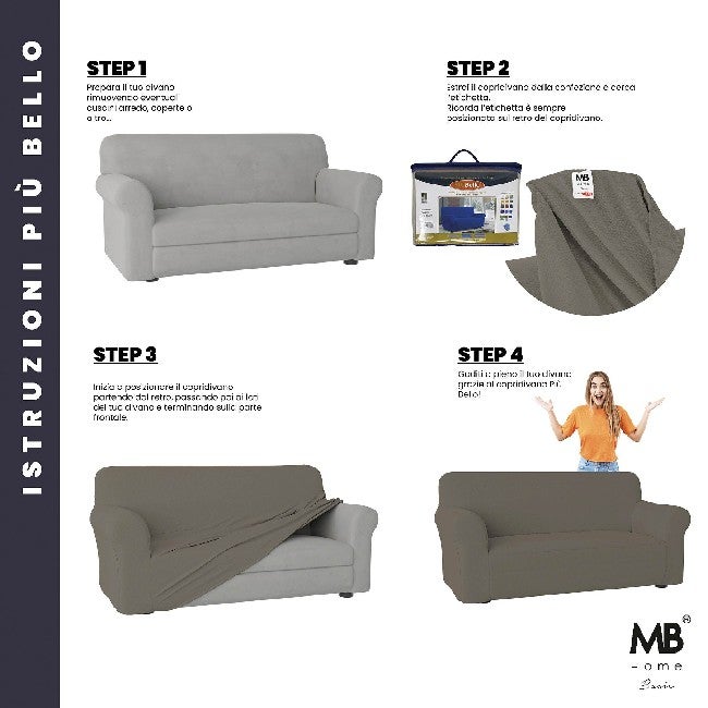 COPRIDIVANO BIELASTICO PIU BELLO 3 POSTI TORTORA - 4