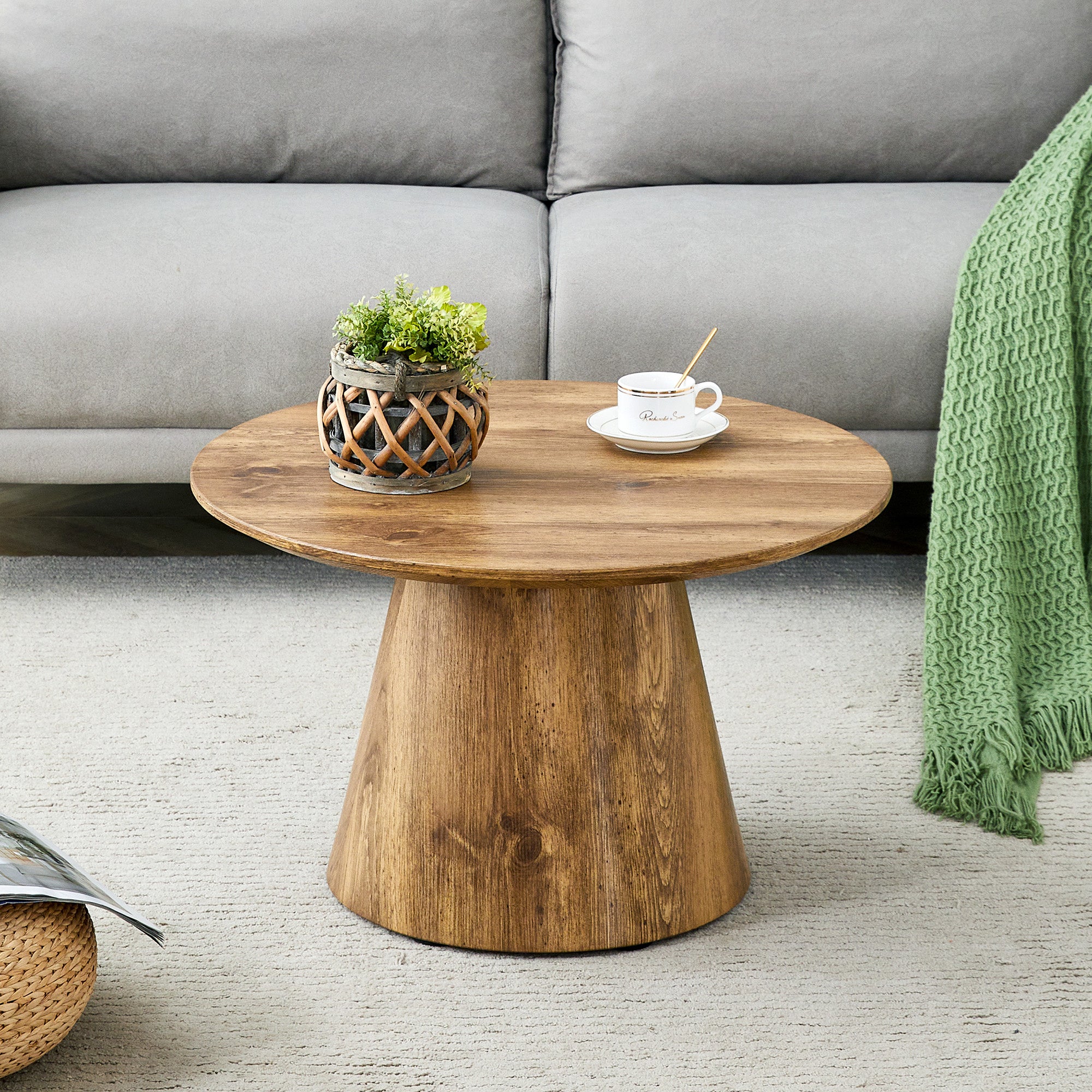 Table basse ronde bois naturel (MDF) – 60 cm x 35 cm, Avec film décoratif bois haut de gamme – table d'appoint bout de canapé,Grain Naturel Noyer - 2