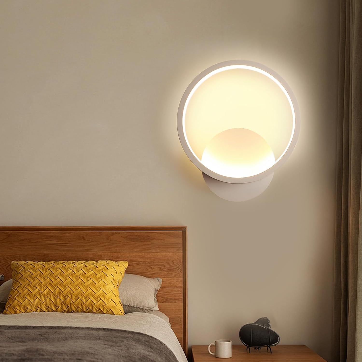 Okrągła lampa ścienna LED do wnętrz 10 W, ciepłe białe światło 3000 K, nowoczesny styl, idealna do sypialni, salonu, na schody i korytarz, kolor biał - 7