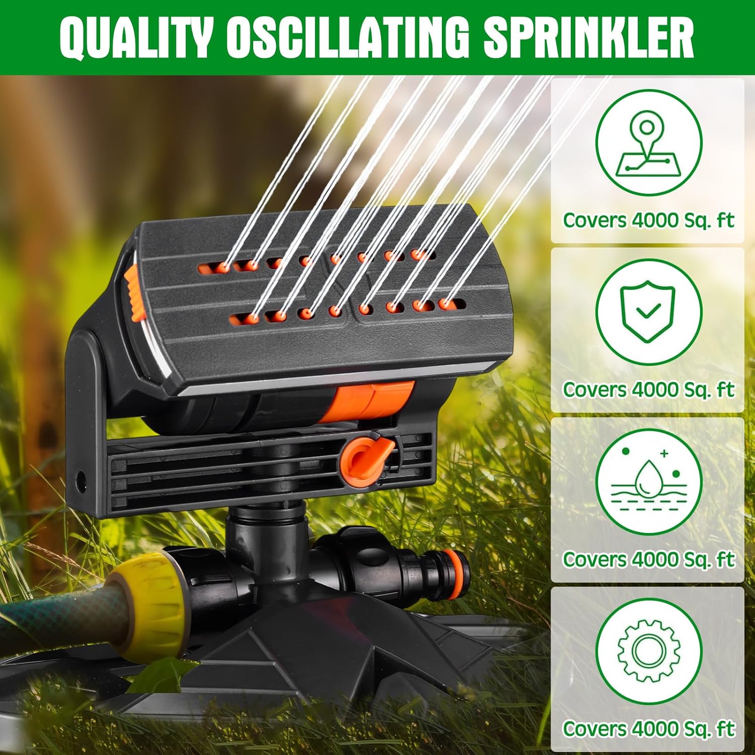 Lot de 2 têtes d'arrosage oscillantes automatiques, arroseur de pelouse ABS, adapté à l'arrosage de grandes surfaces de jardin (type de base) - 6