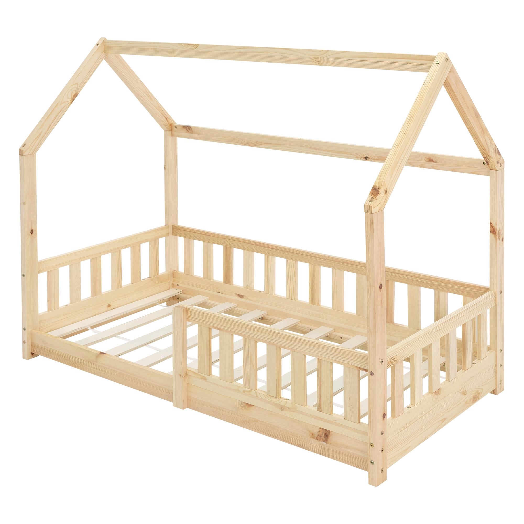 ML-Design Lettino per bambini a forma di casa 80x160 cm con tetto e rete a doghe, protezione anticaduta, legno di pino naturale, letto cameretta bimbi - 3
