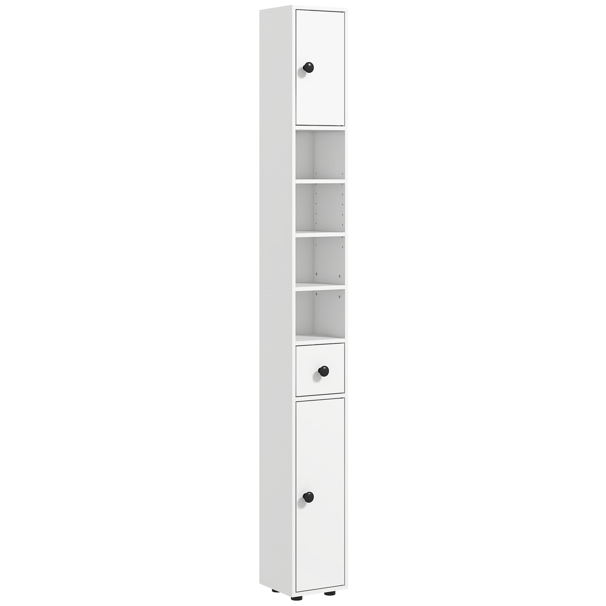 Leroy Merlin 180Cm Slim Bathroom Cabinet, With Drawer, Shelves And Cupboards, White Blanco 