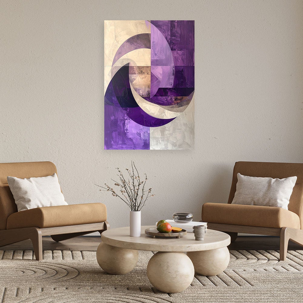 Obraz do salonu sypialni biura, Abstrakcja kształy figury fioletowy beżowy 40x60 - 2