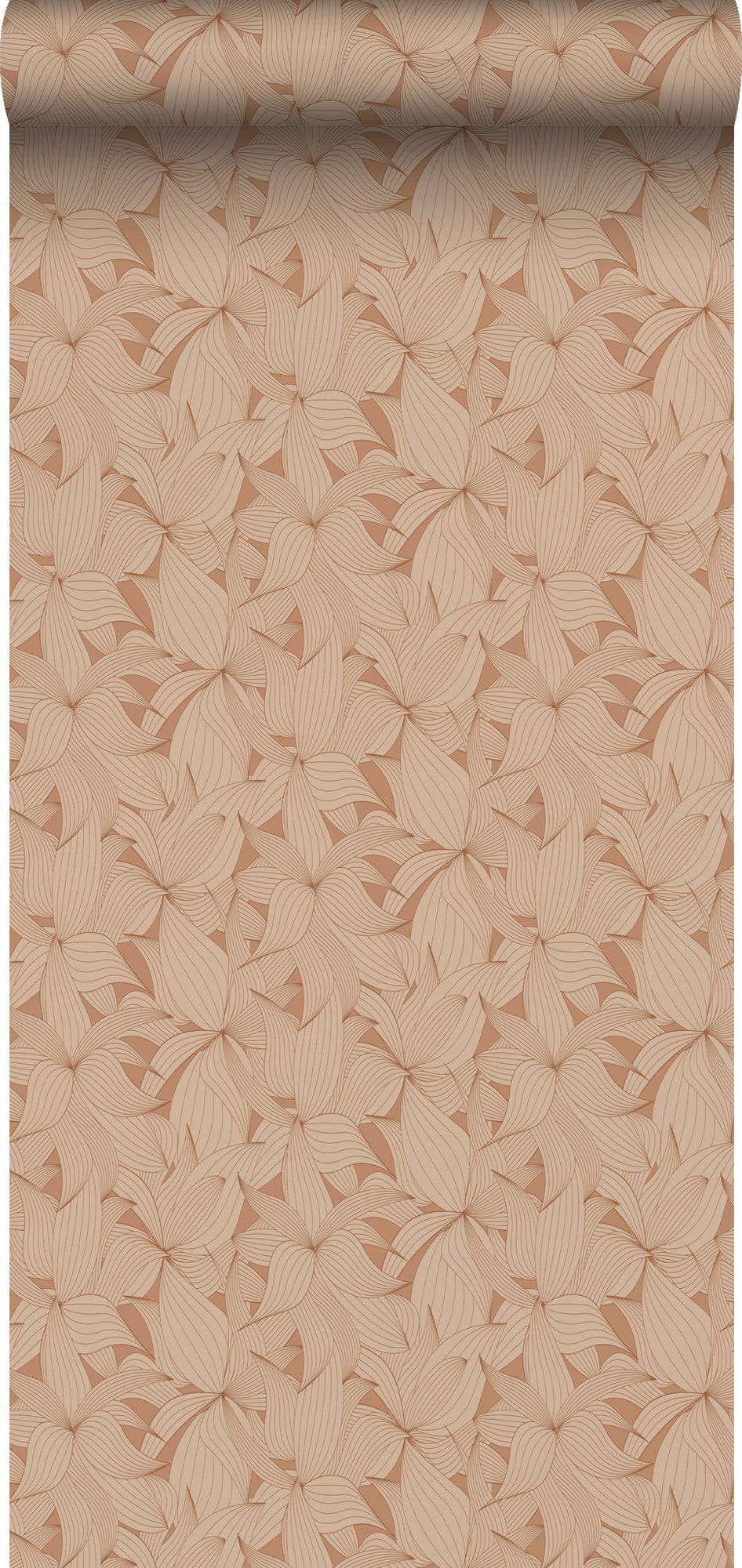 Tapeta narysowane liście terakota - 50 x 900 cm - ESTAHOME