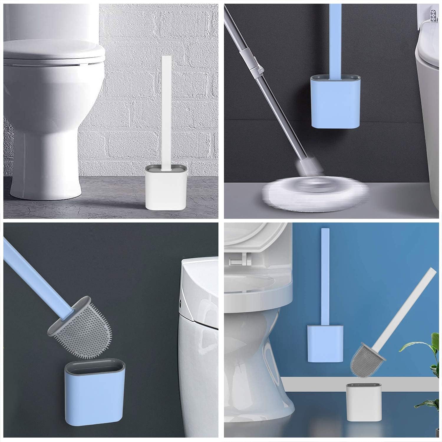 Brosse WC, Brosse de Toilette en Silicone Antibactérienne Balayette,avec Support Mural, tête de Brosse de Nettoyage Double Face(Blanc) - 5