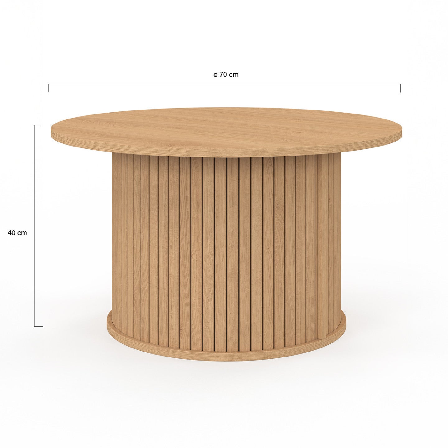 Table basse ronde JULIETTE 70 cm lattes tasseau bois coloris chêne - 4