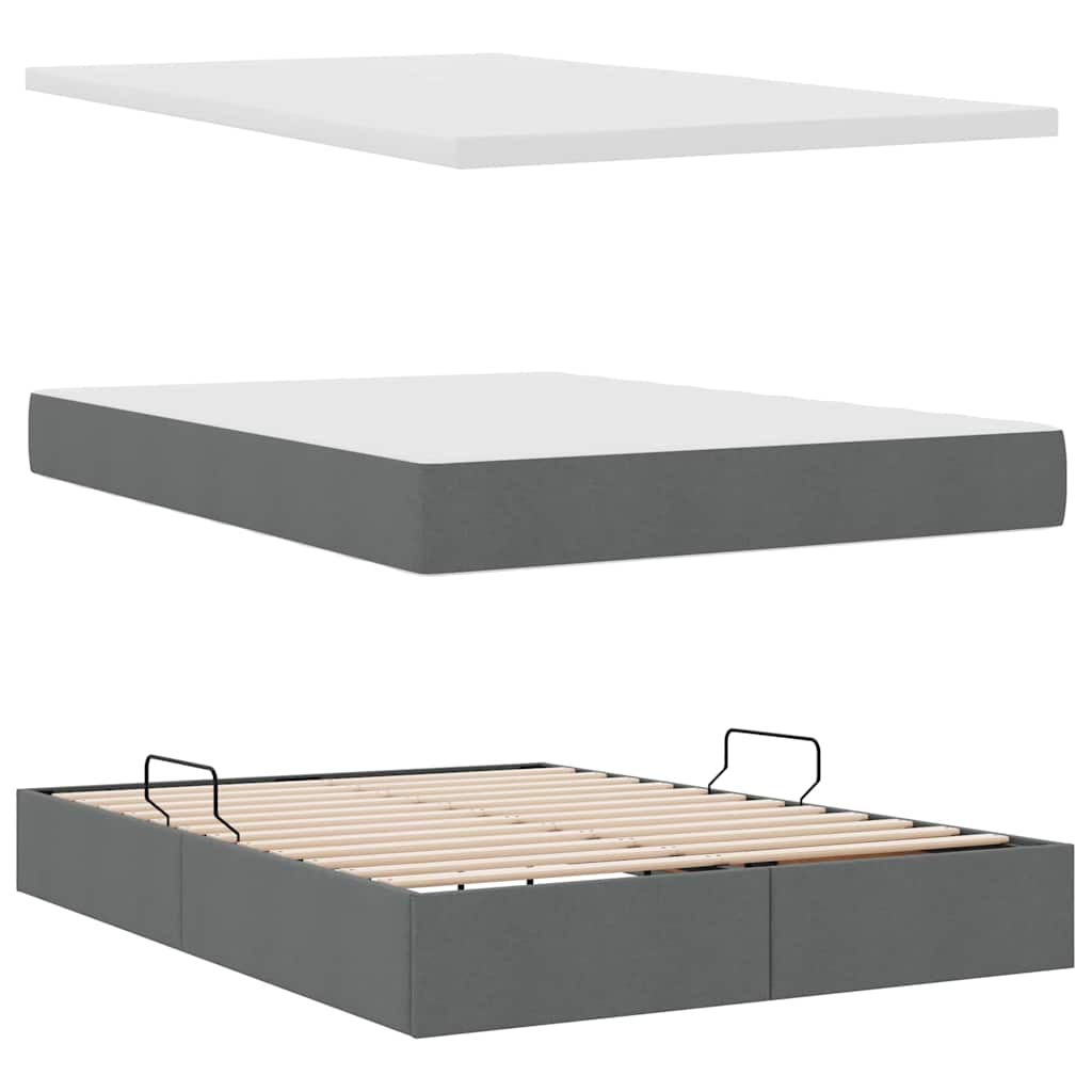 Lit avec rangement et matelas gris foncé 140 x 200 cm velours - 8