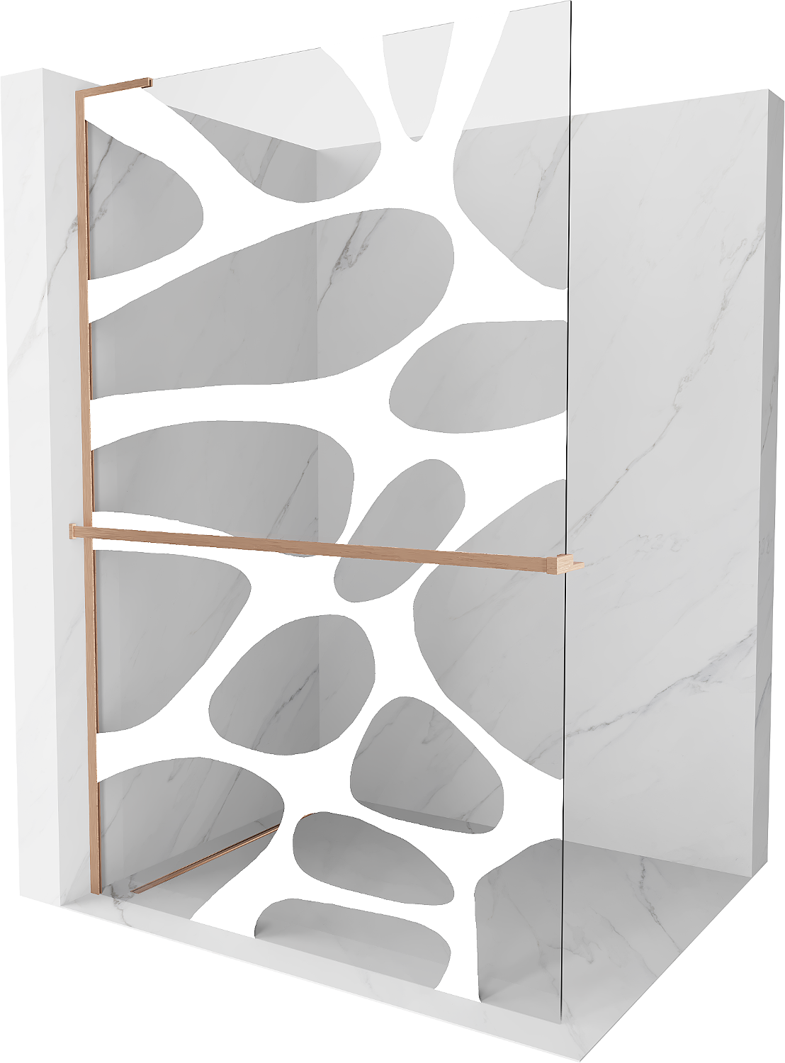 Mexen Kioto+ L ścianka prysznicowa z półką Walk-in 80 x 200 cm, biała fala, miedź szczotkowana - 800-080-123-65-97