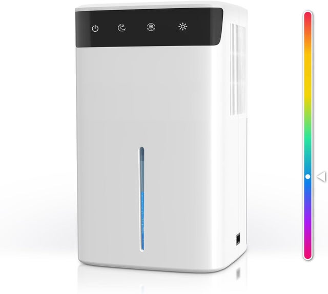 Déshumidificateur Électrique 2,6L - Pour Cave, Salle de Bain & Chambre jusqu'à 32m², Fonction Silencieuse, LED RGB, Arrêt Auto & Mode Nuit, Économe