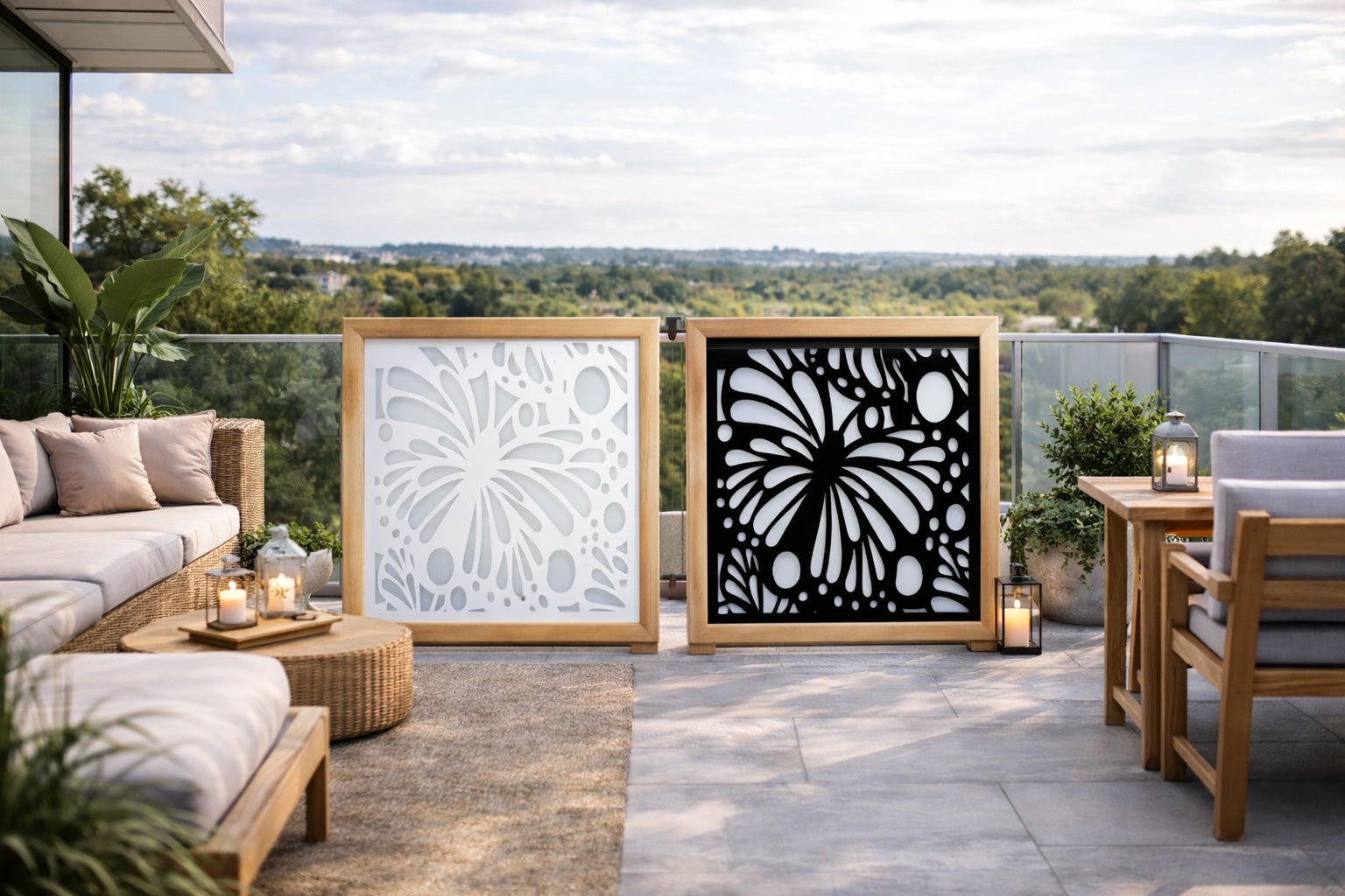LABYRINTH L - Módulos Decorativos Cuadrados de Madera y PVC - medida 73x73 cm - Espesor 64 mm - color interior NEGRO - 5