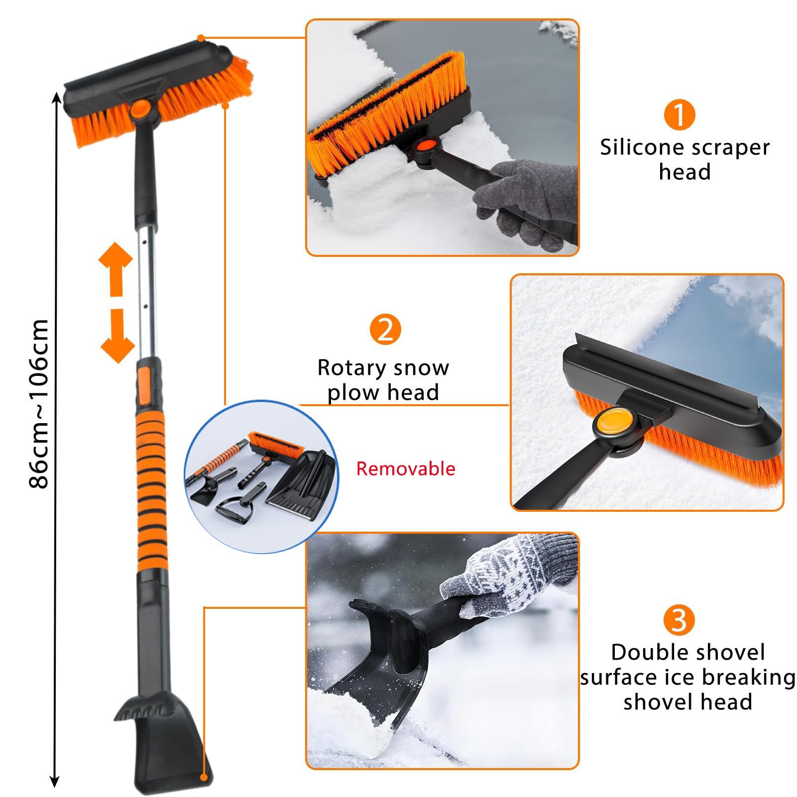Kit Lavaggio Auto 3 In 1 Forgrace: Spazzola In Ciniglia Con Manico Lungo 140 Cm, Spatola E Raschietto Per Ghiaccio, Set Completo
